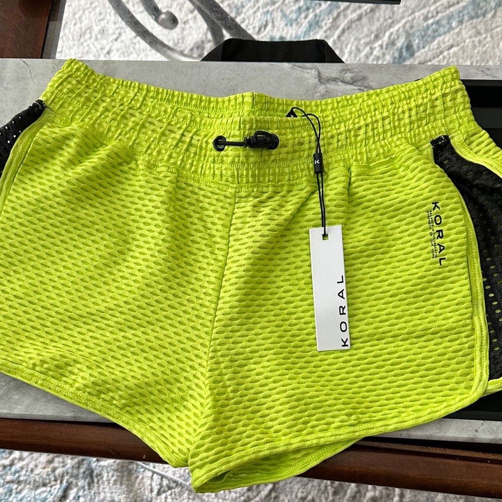 Koral Bright Yellow Netz Athletic Shorts NWT